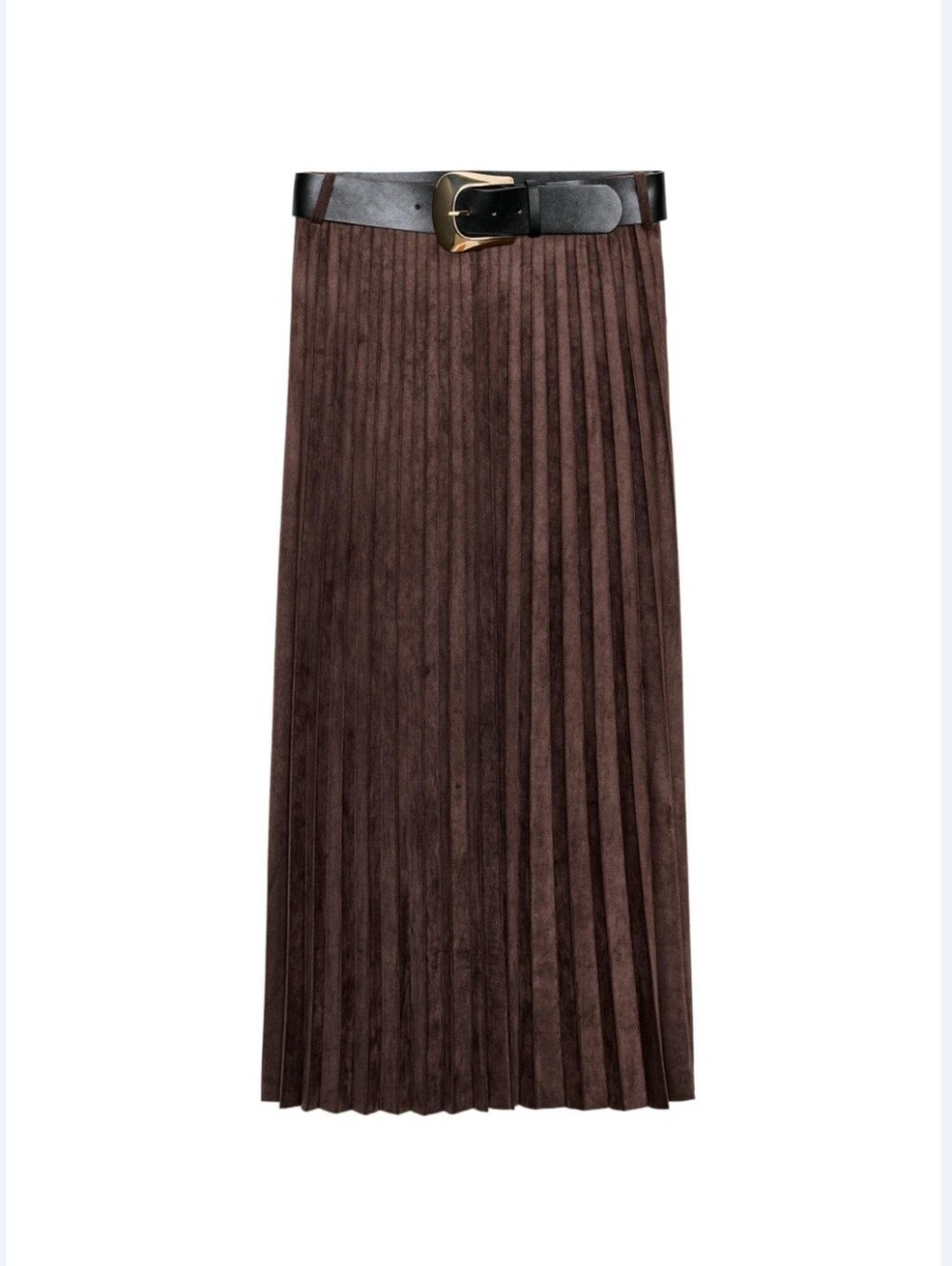 New ZARA Pleated Faux Suede Maxi Skirt with Belt - size S